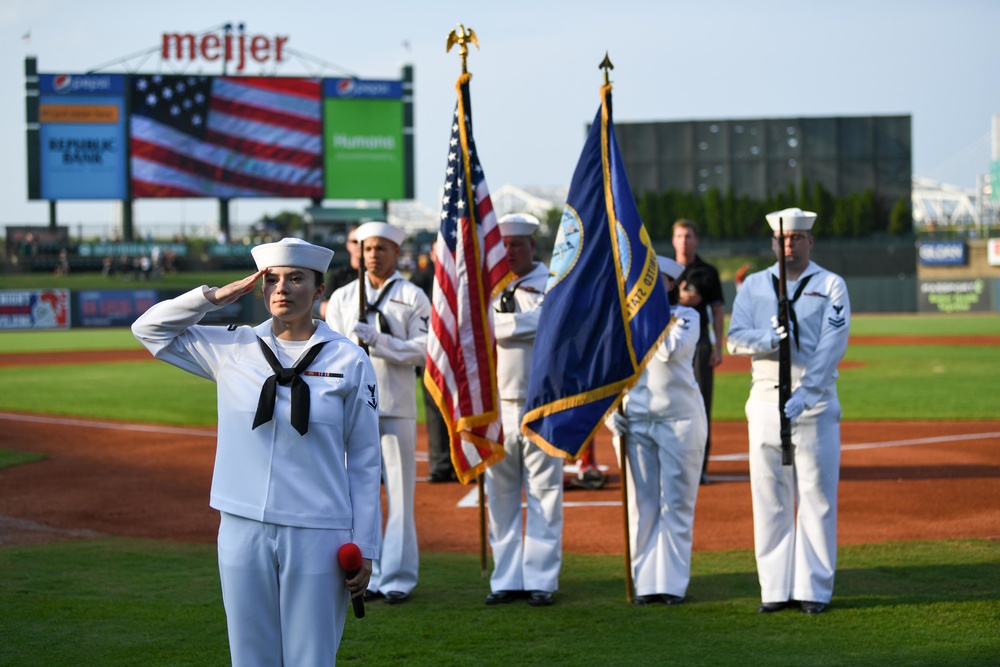 Sailor sings National Anthem at Louisville Bats game