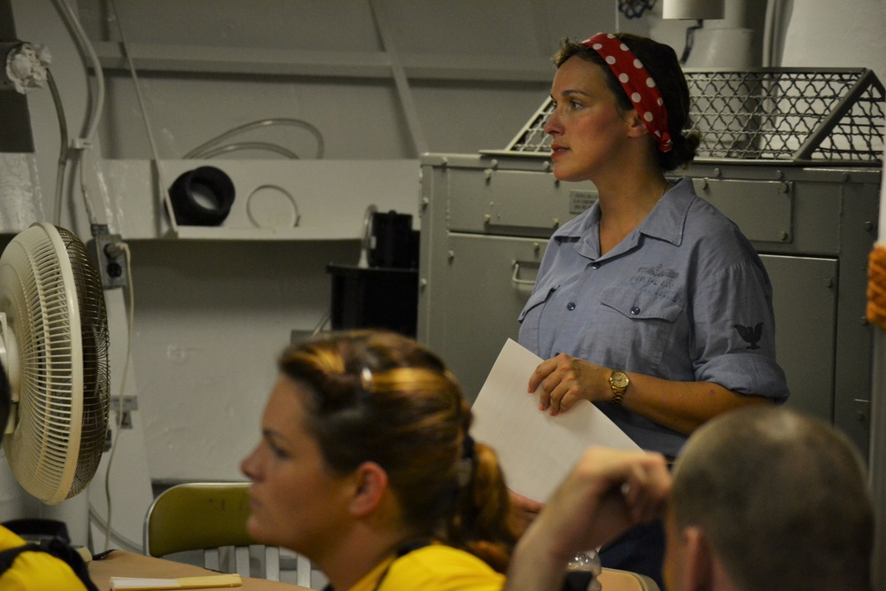 Chief's Mess aboard the USS Wisconsin (BB-64) hosts a historical presentation