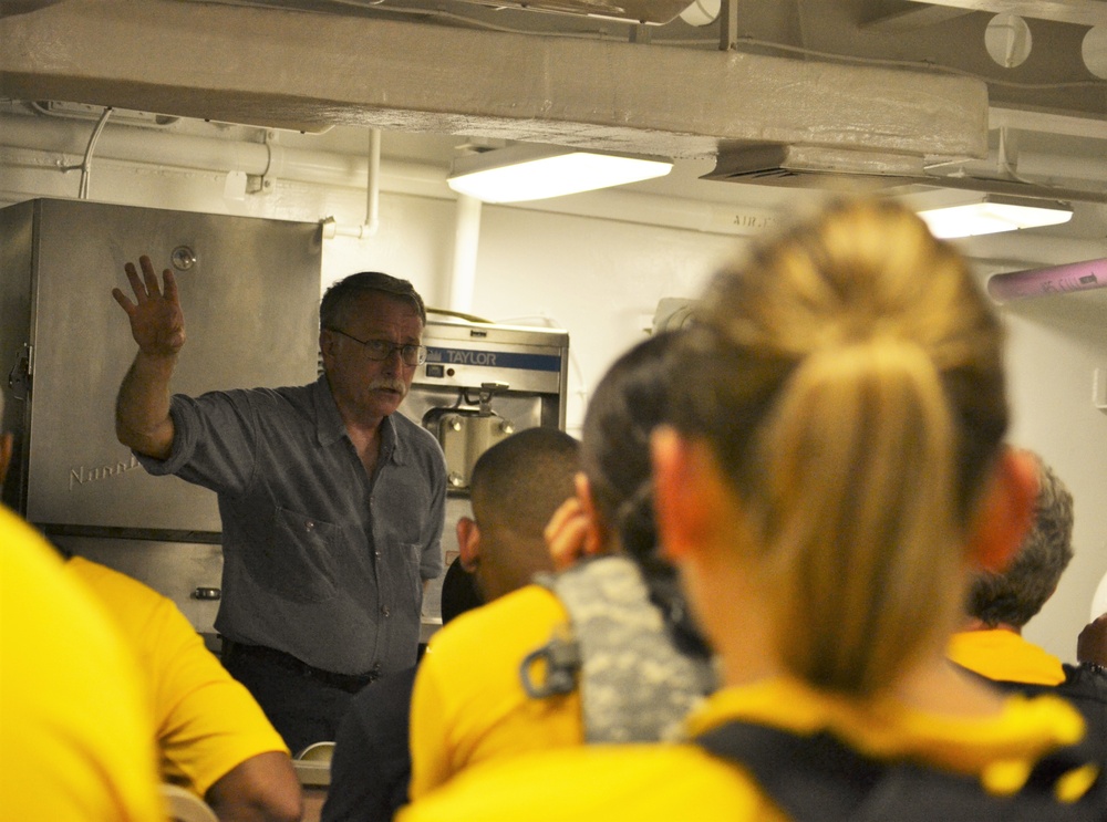 Chief's Mess aboard the USS Wisconsin (BB-64) hosts a historical presentation