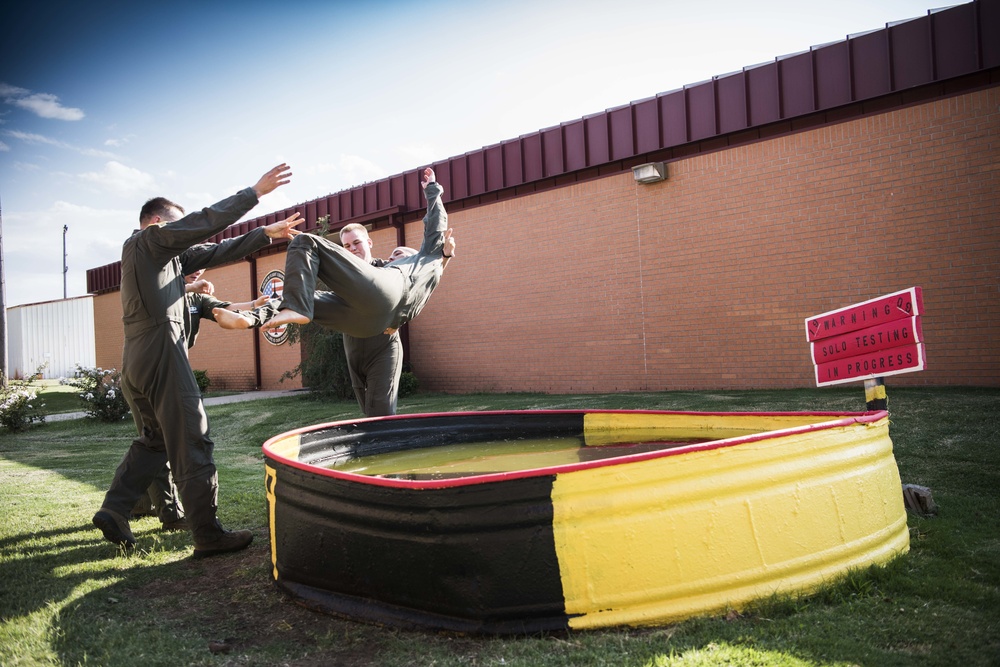 Solo pilot receives dunk tank tradition