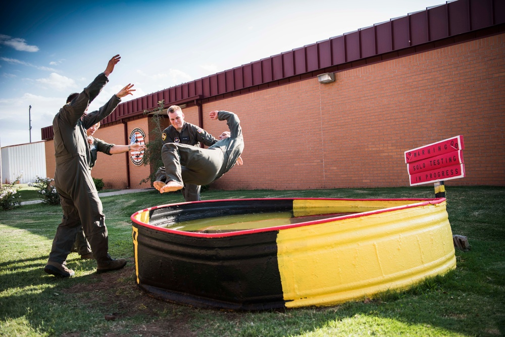 Solo pilot receives dunk tank tradition