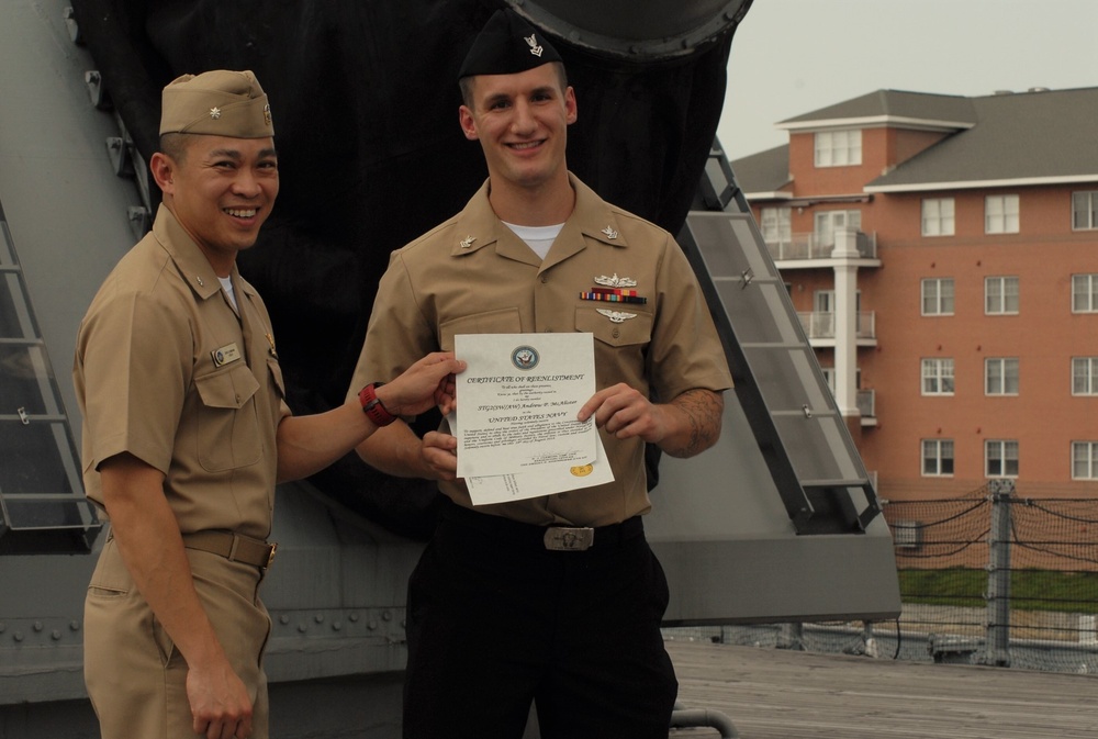 USS Wisconsin (BB-64) hosts a re-enlistment