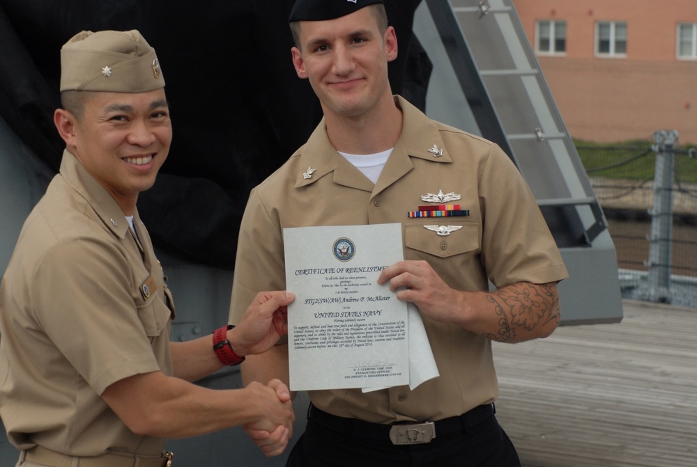 USS Wisconsin (BB-64) hosts a re-enlistment