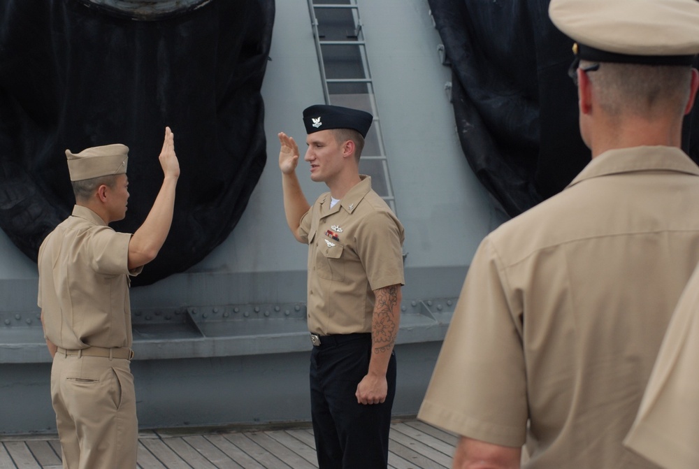 USS Wisconsin (BB-64) hosts a re-enlistment