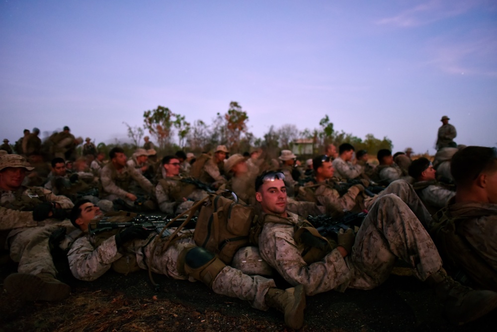 Fox Company Marines execute night seizure down under during Exercise Koolendong