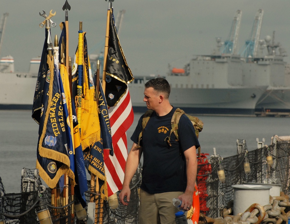 Guidons are reviewed aboard the USS Wisconsin (BB-64)