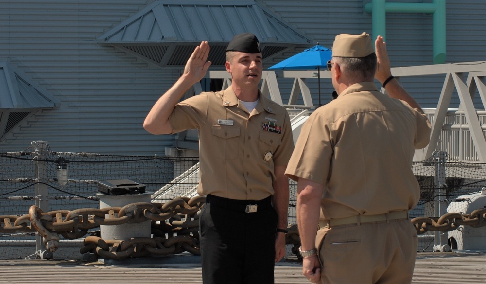 USS Wisconsin (BB-64) hosts a re-enlistment ceremony