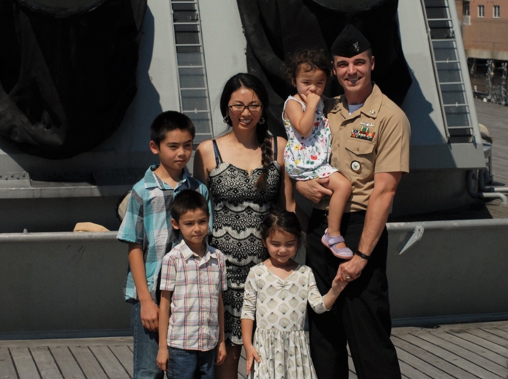 USS Wisconsin (BB-64) hosts a re-enlistment ceremony