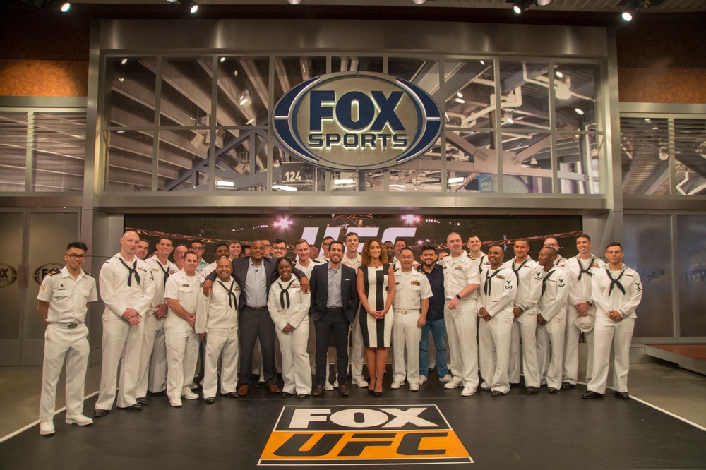 USS Scout Sailors pose for photo during tour of fox studios