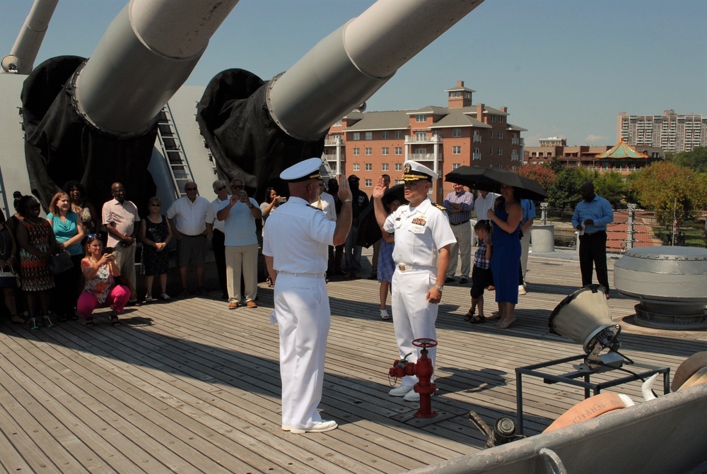 USS Wisconsin (BB-64) hosts a promotion ceremony