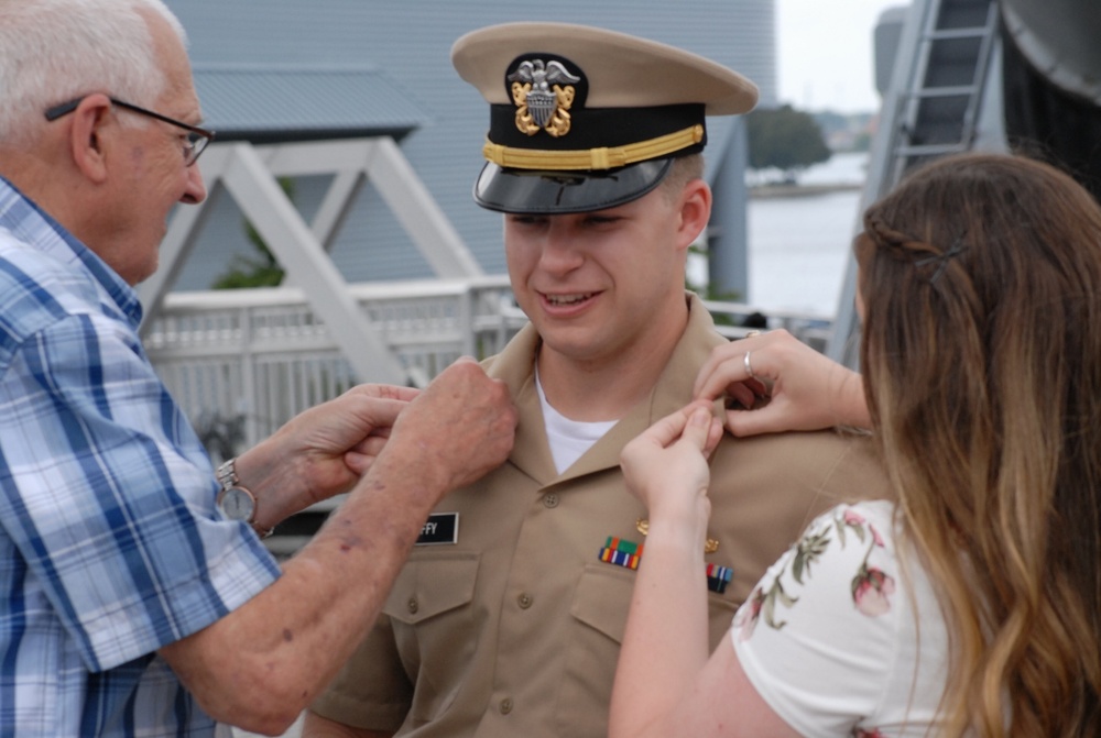 Naval Museum hosts a promotion ceremony aboard the USS Wisconsin (BB-64)