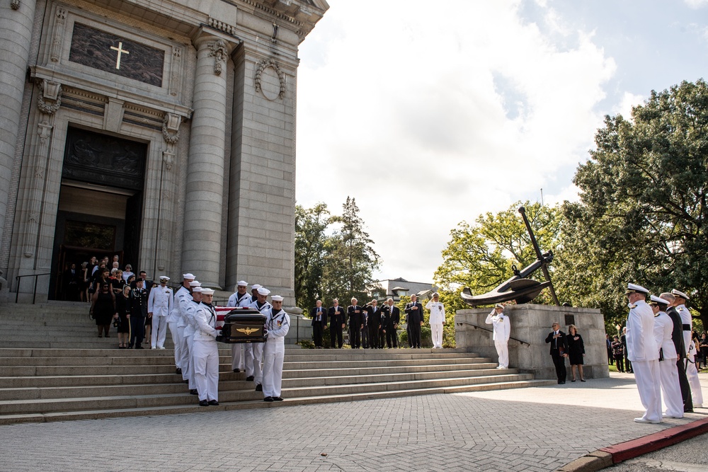 Navy Body Bearers move the casket of the late Senator John McCain