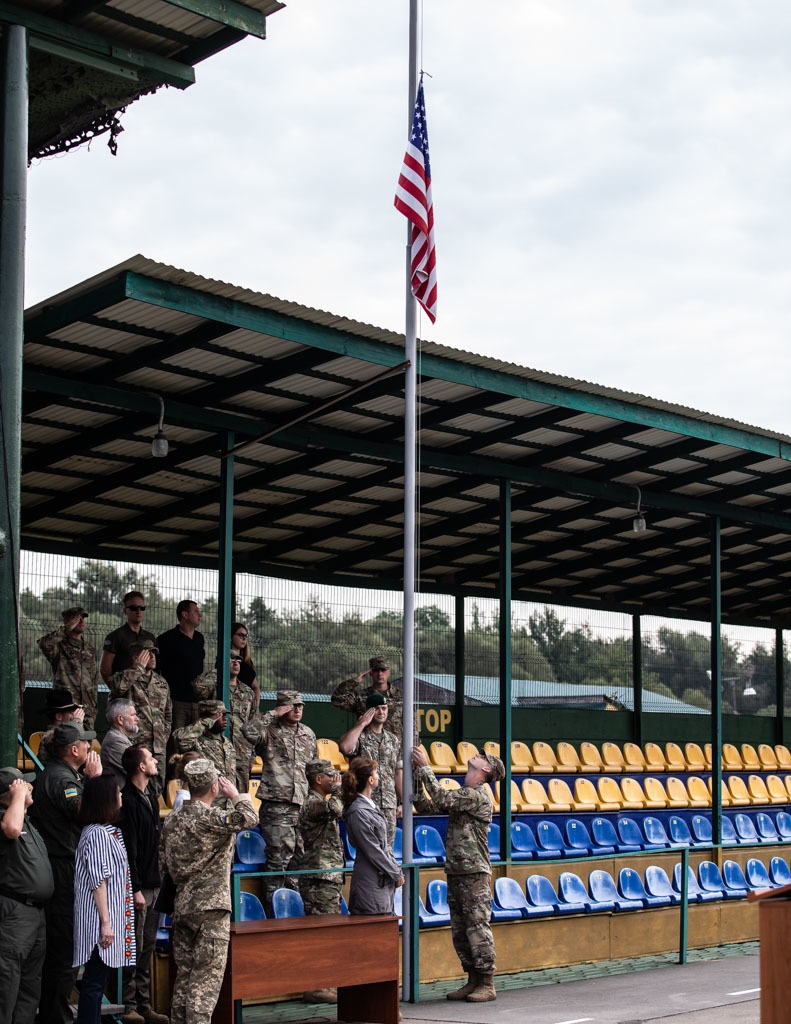 U.S. Army National Guard Soldiers partake in the opening ceremony for Rapid Trident 18
