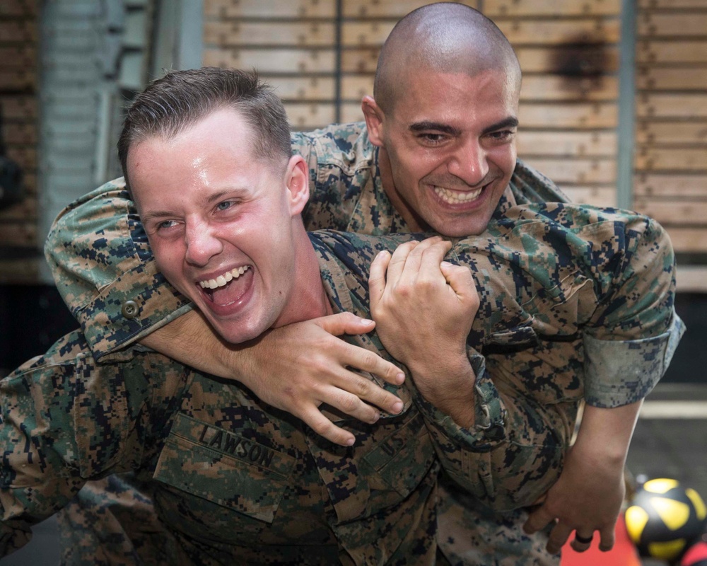 Marines on the MAI course train in the well deck