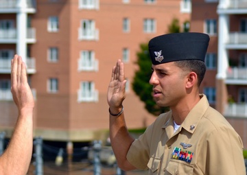 Naval Museum hosts a re-enlistment ceremony aboard the USS Wisconsin (BB-64)