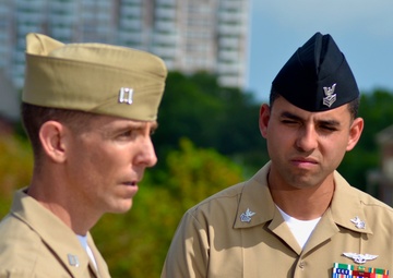 Naval Museum hosts a re-enlistment ceremony aboard the USS Wisconsin (BB-64)