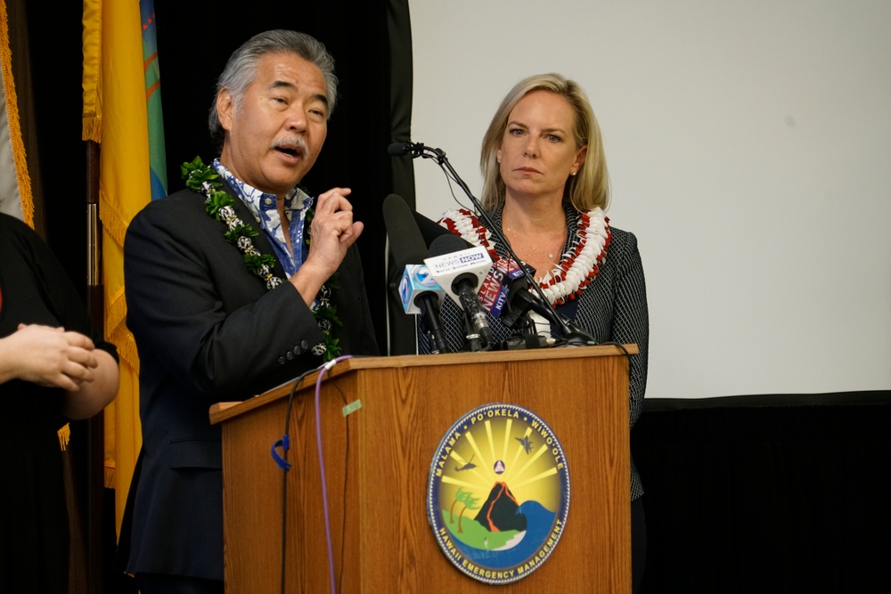 Department of Home Land Security Director and FEMA Administrator Speak to press about recent disaster recovery efforts in the State of Hawaii.