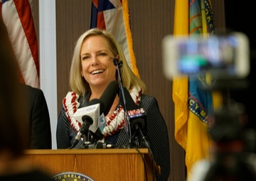 Department of Home Land Security Director and FEMA Administrator Speak to press about recent disaster recovery efforts in the State of Hawaii.