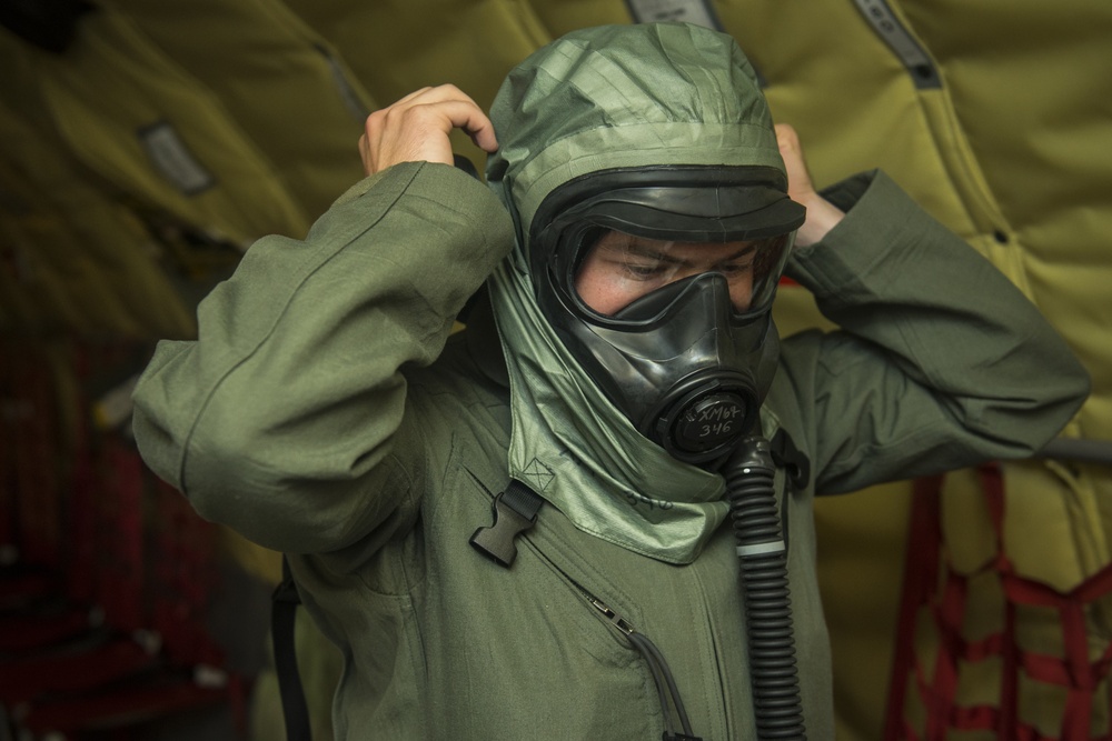 Airmen perform first KC-135 infield test for new chemical defense mask