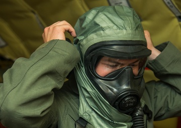 Airmen perform first KC-135 infield test for new chemical defense mask