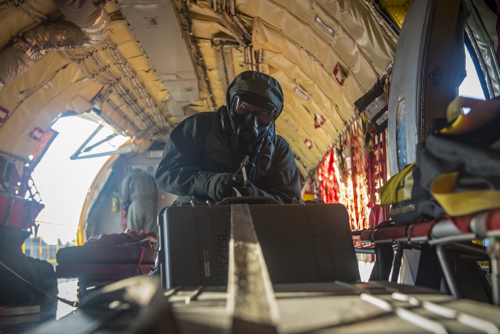 Airmen perform first KC-135 infield test for new chemical defense mask
