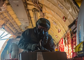 Airmen perform first KC-135 infield test for new chemical defense mask
