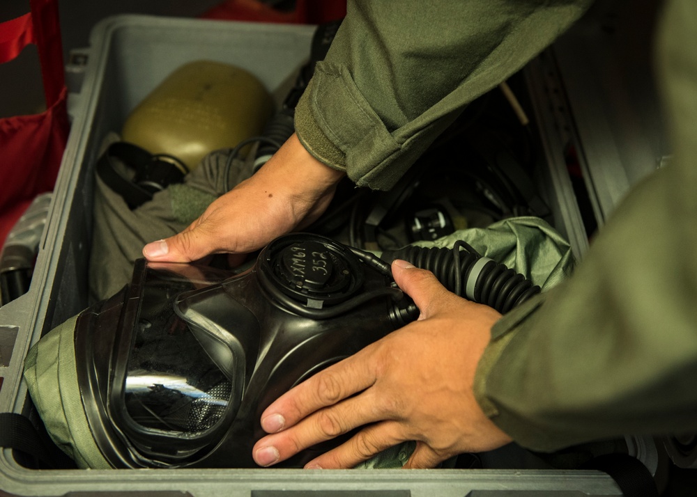 Airmen perform first KC-135 infield test for new chemical defense mask