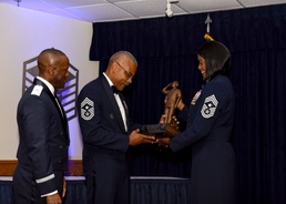 Most senior command chief, Johnson, speaks at SNCO induction