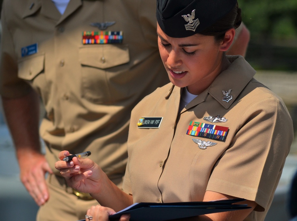 Naval Museum hosts a re-enlistment ceremony aboard the USS Wisconsin (BB-64)