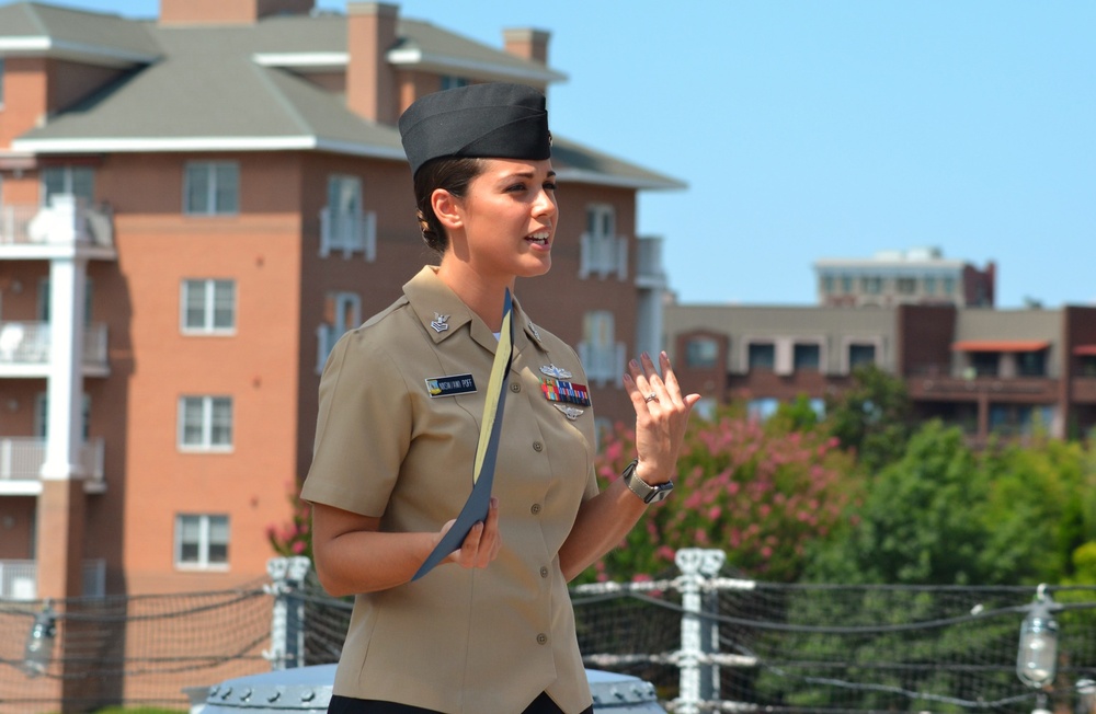 Naval Museum hosts a re-enlistment ceremony aboard the USS Wisconsin (BB-64)