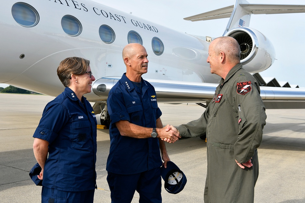 General John D. Slocum and Admiral Joanna Nunan welcome U.S. Coast Guard Vice Commandant Ray to Selfridge Air National Guard Base