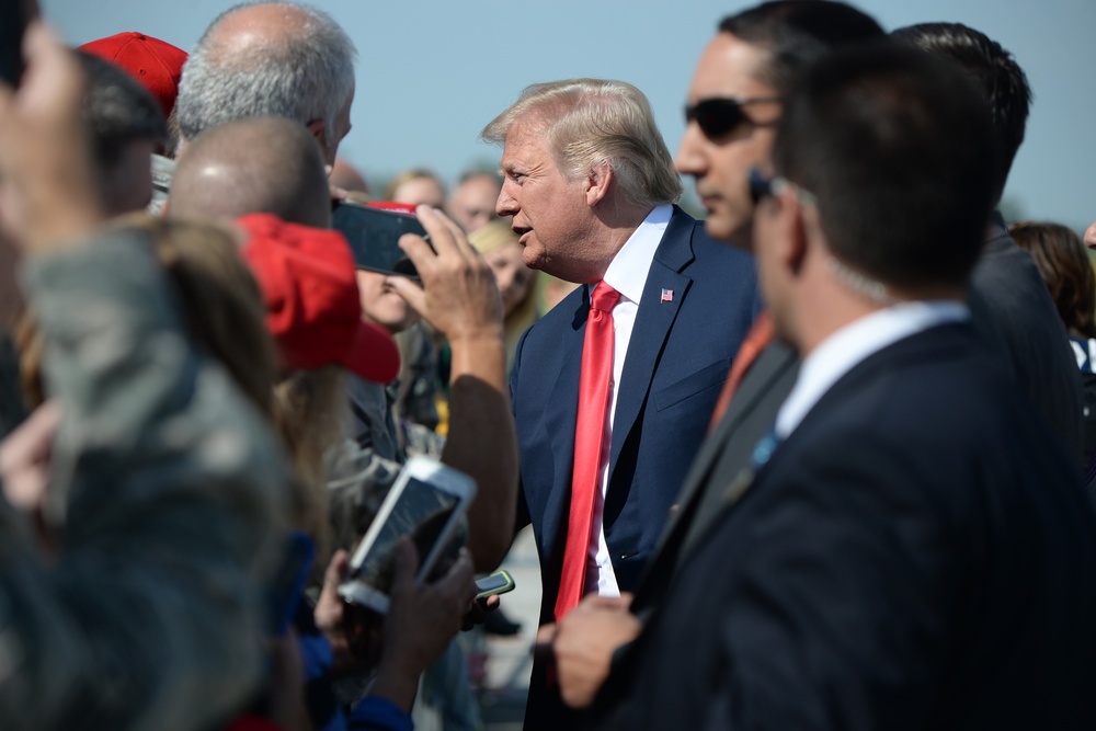 U.S. President Donald J. Trump arrives in Fargo