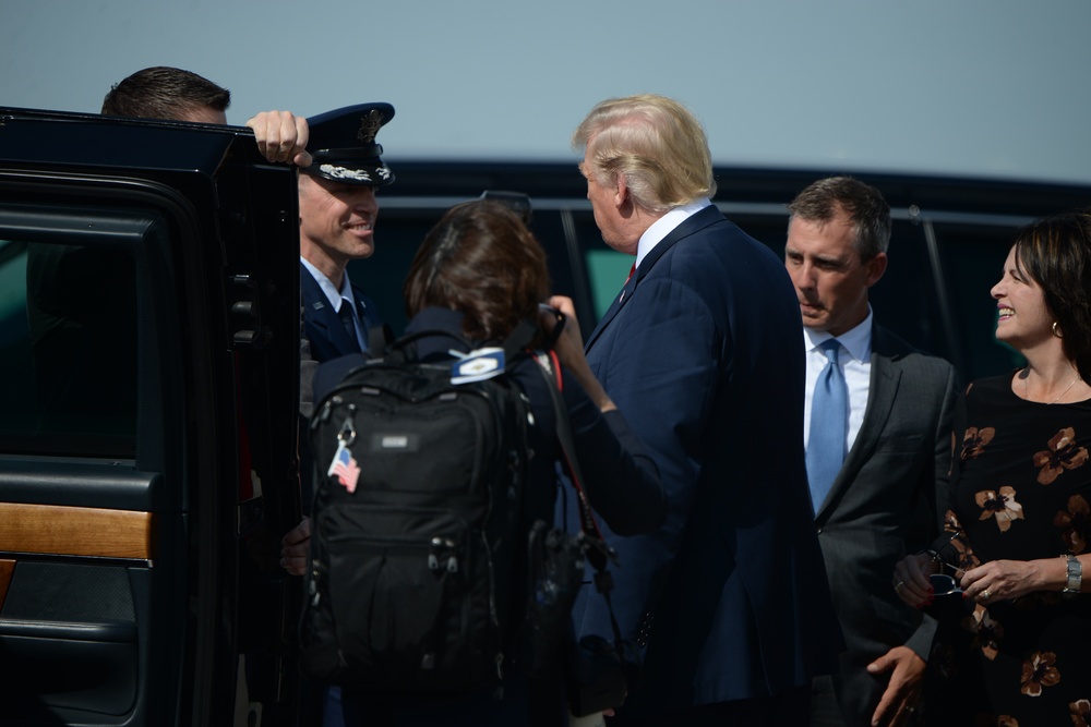 U.S. President Donald J. Trump arrives in Fargo