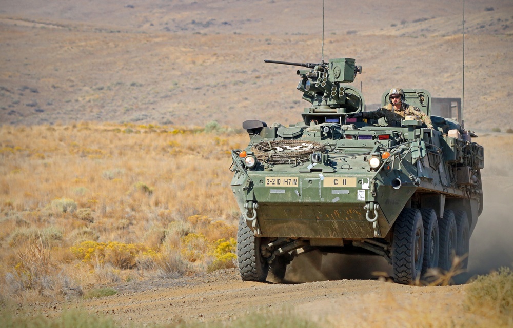 A Stryker vehicle at Yakima Training Center, Washington