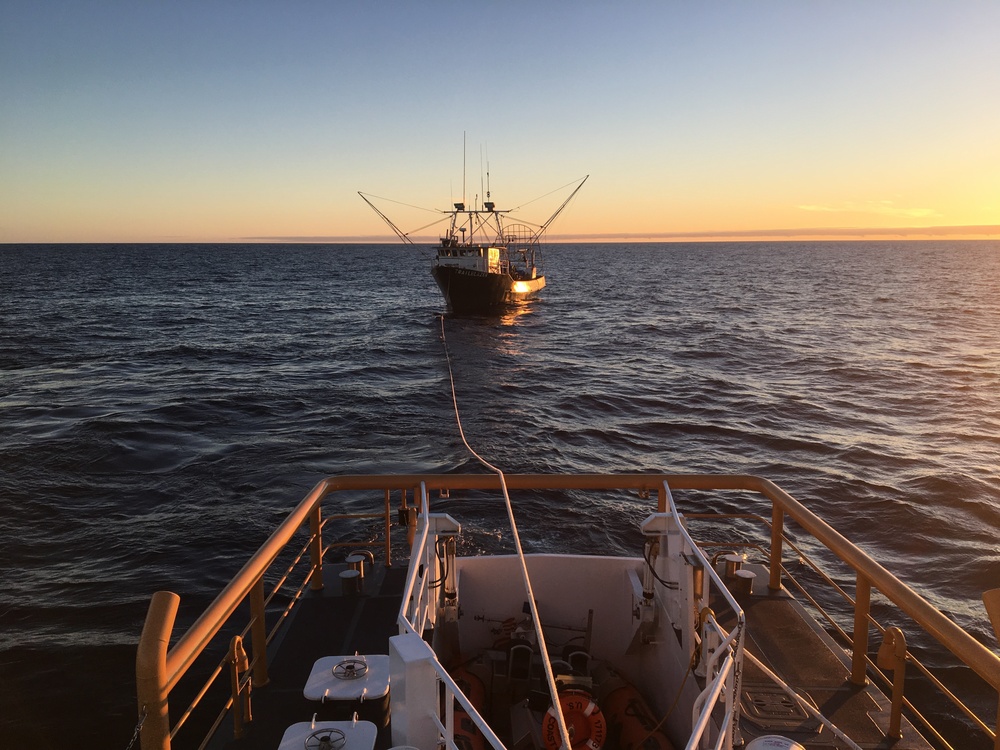 Coast Guard assists three fishermen 80 miles west of Eureka, Calif.