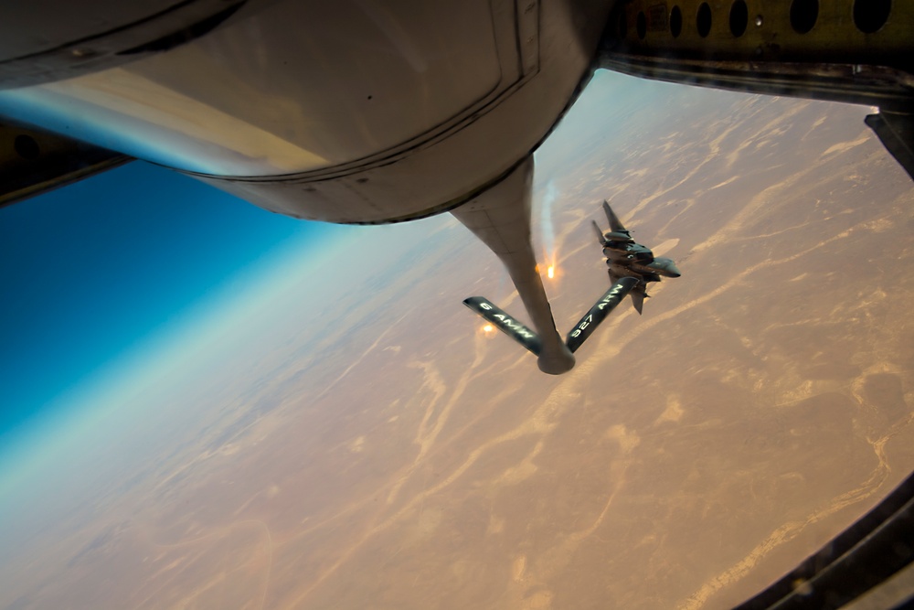 28th EARS refuels E-3 Sentry AWACS and F-15 over Iraq