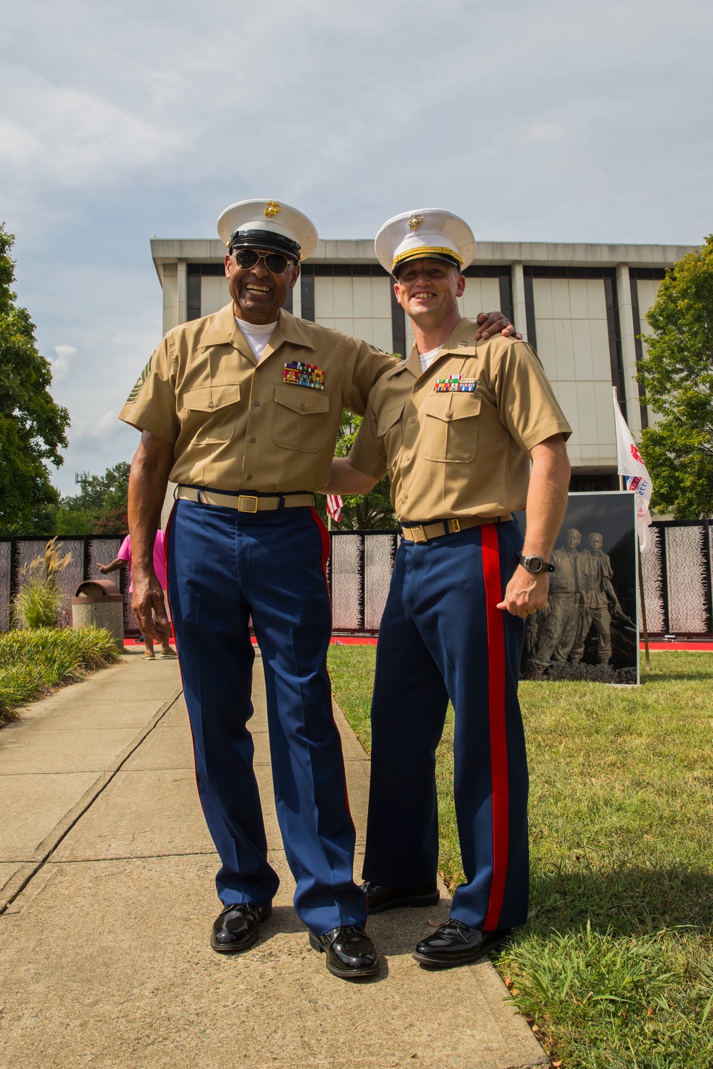 Retired U.S. Marine Corps Sgt. Maj. John Canley visits the Traveling Vietnam Memorial Wall