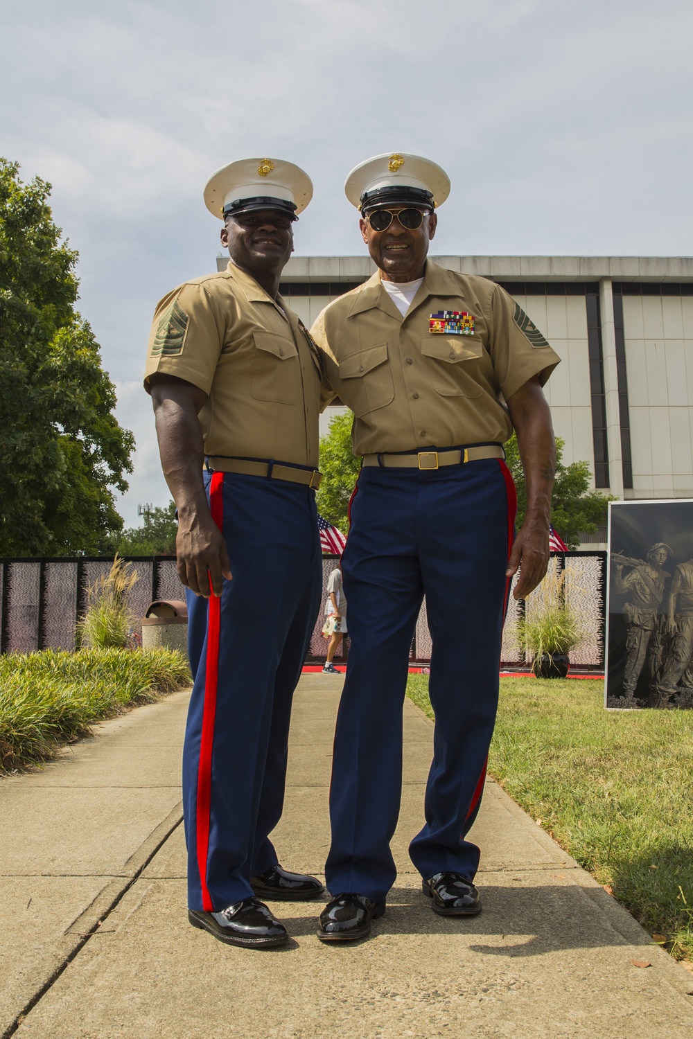 Retired U.S. Marine Corps Sgt. Maj. John Canley visits the Traveling Vietnam Memorial Wall