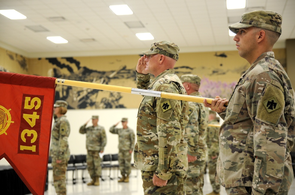 1345th Transportation Company case their unit colors