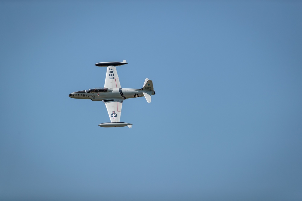 T-33 Shooting Star soars over the 139th Airlift Wing