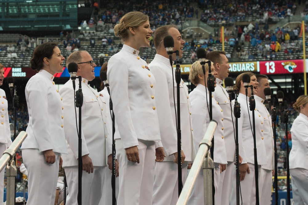 NFL opening day halftime show in New York with the Navy Band Sea Chanters chorus
