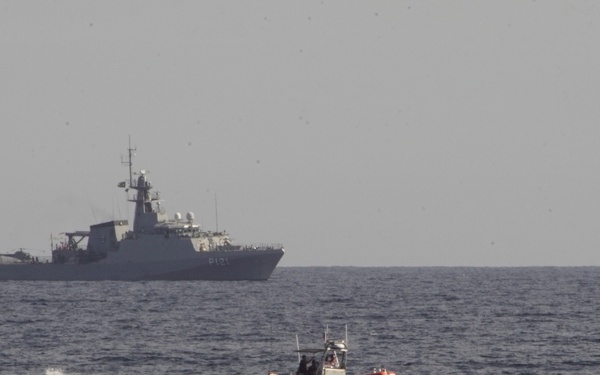 A Coast Guard Cutter Tahoma small boat conducts exercises during UNITAS 2018