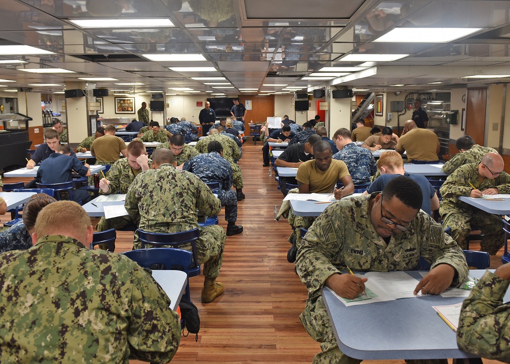 Blue Ridge Sailors participate in the Navy-wide E-6 advancement examination