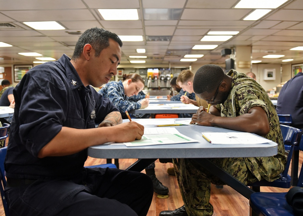 Blue Ridge Sailors participate in the Navy-wide E-6 advancement examination