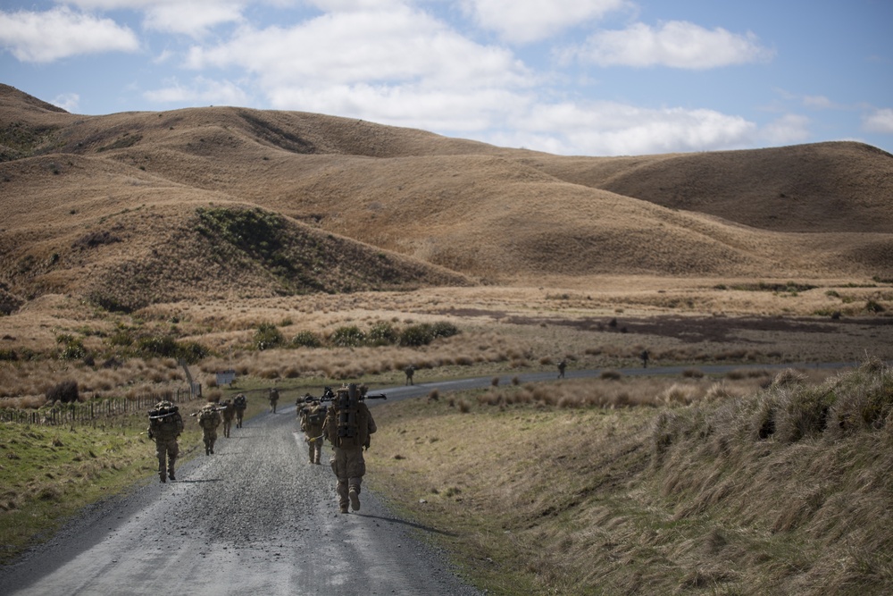 New Zealand soldiers hike through Waiouru Military Camp