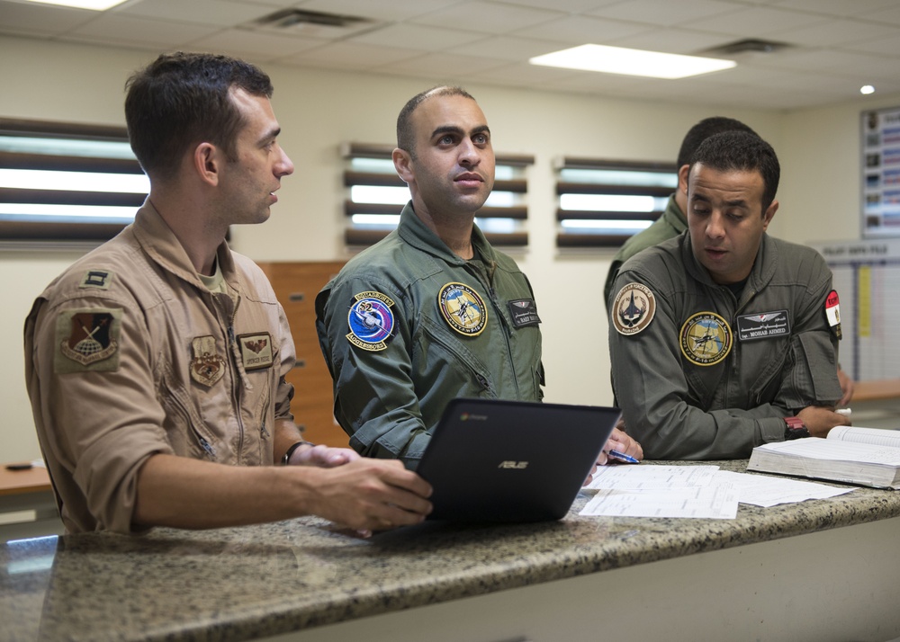 F-16 Pilots Plan Simulated Mission During Exercise Bright Star 2018