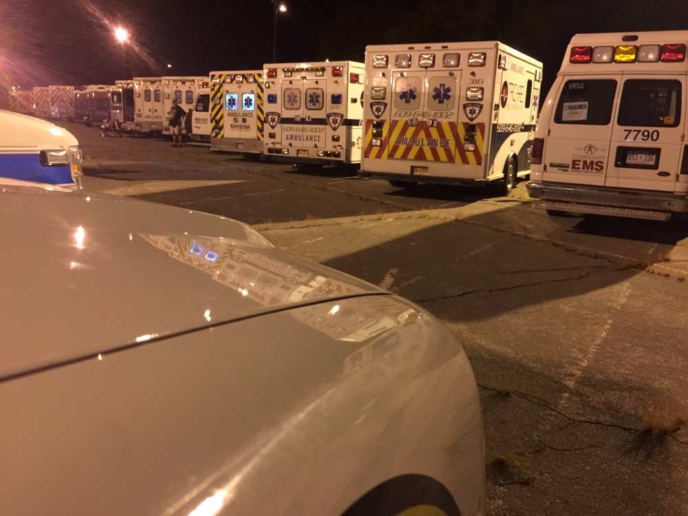 100 ambulances from across the nation are staged at Fort Lee, VA, awaiting further instruction from FEMA.