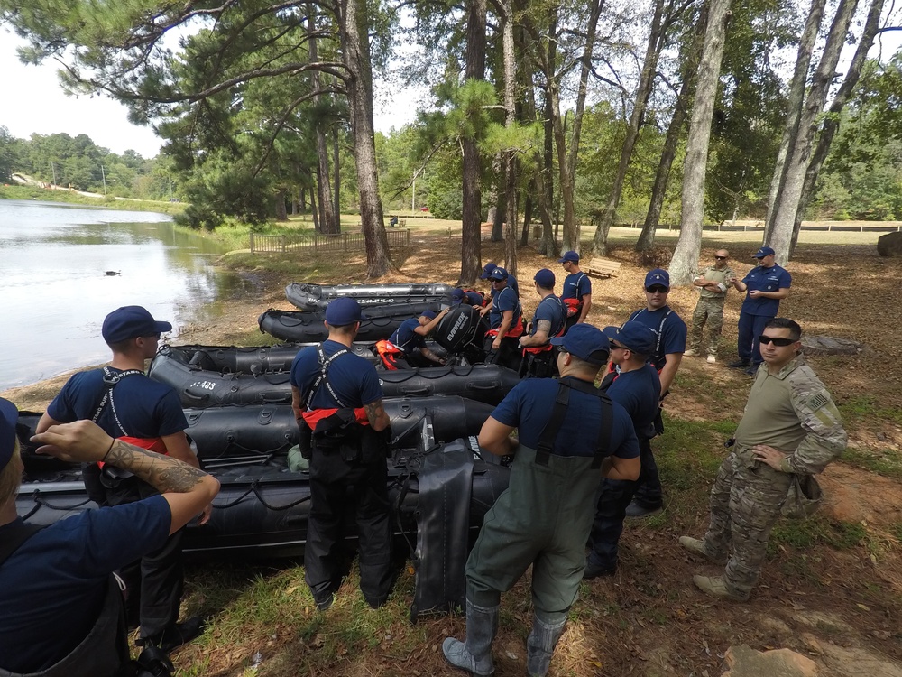 Coast Guard crews prepare shallow water response boats for Hurricane Florence post-storm response