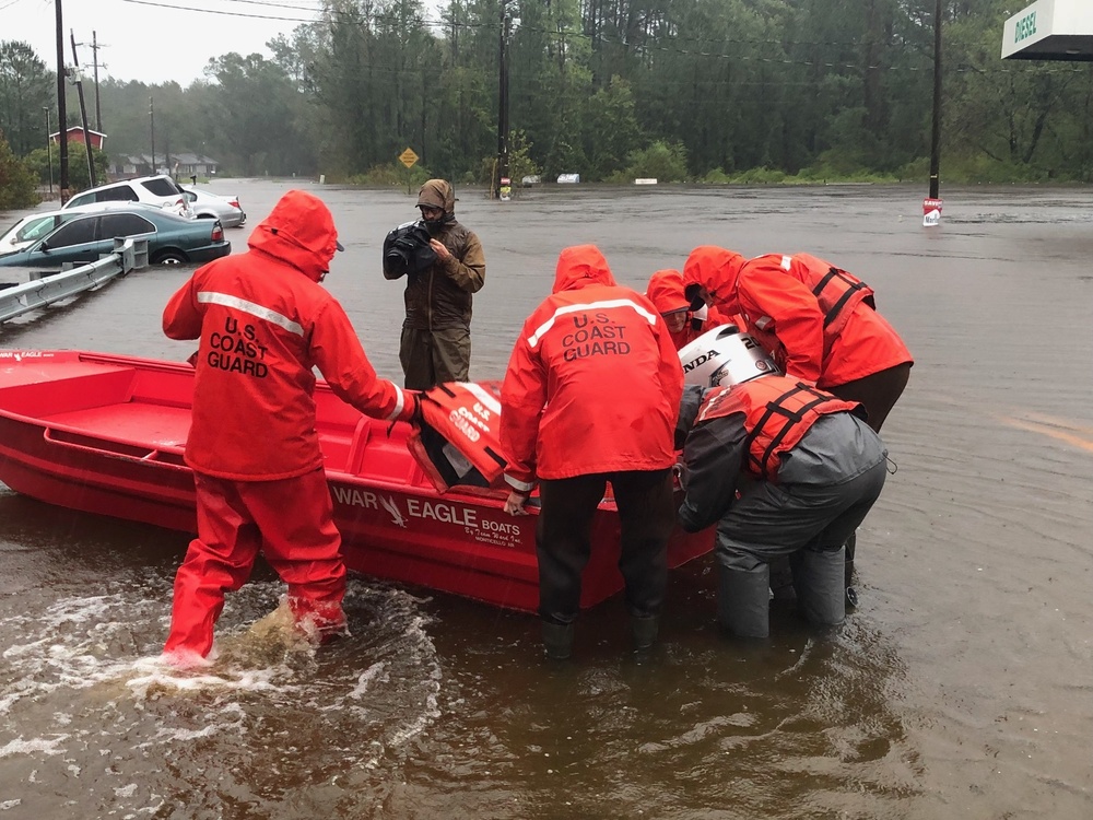 Coast Guard Shallow-Water Rescue Boat Team 3 launches near Riegelwood, N.C.