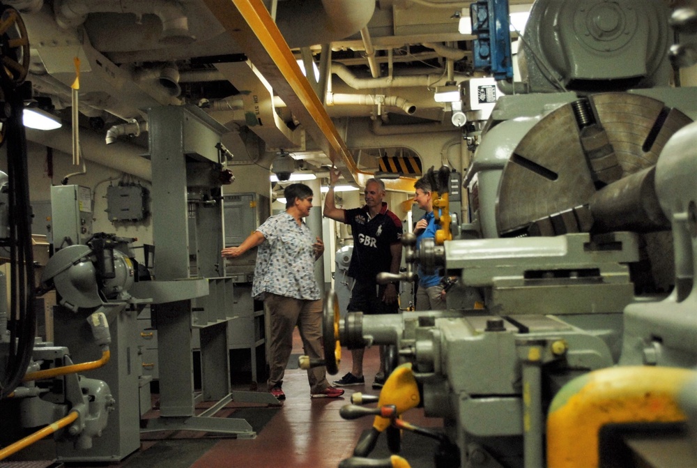 Royal Navy Officers tour the USS Wisconsin (BB-64)